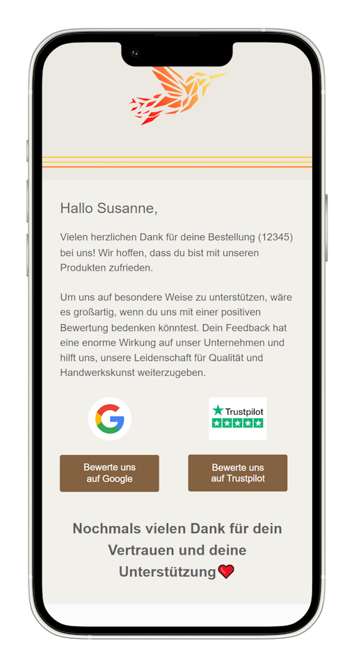 Beispiel einer Bewertungsemail aus weclapp